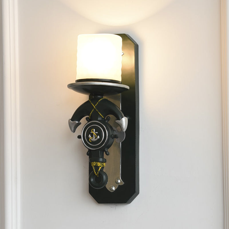 Nautical Style Indoor Wall Sconce Lamp With Anchor Design And Opal Glass Shade