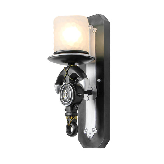 Nautical Style Indoor Wall Sconce Lamp With Anchor Design And Opal Glass Shade