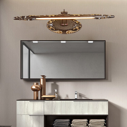 Classic Metal Led Bathroom Sconce In White/Warm Light - Brown Elongated Vanity Fixture 19.5/23.5/26