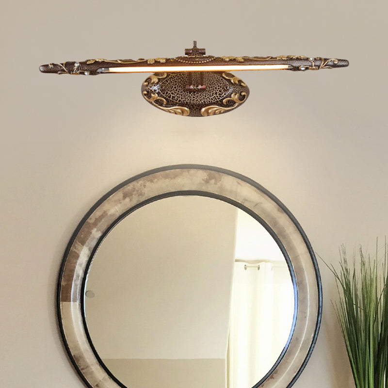 Classic Metal Led Bathroom Sconce In White/Warm Light - Brown Elongated Vanity Fixture 19.5/23.5/26