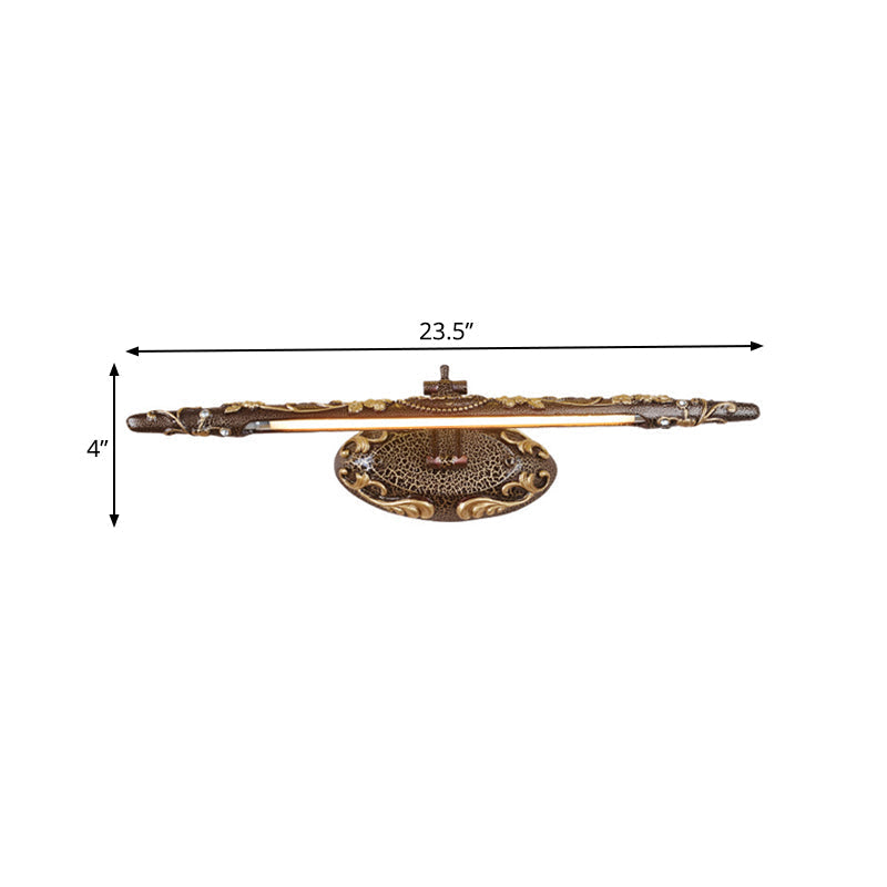 Classic Metal Led Bathroom Sconce In White/Warm Light - Brown Elongated Vanity Fixture 19.5/23.5/26