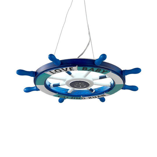 Blue Rudder Chandelier Led Wooden Pendant Lamp - Modernist Style For Kindergarten Lighting