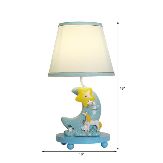 Stylish Blue Fabric Cone Table Lamp With Moon And Star Design