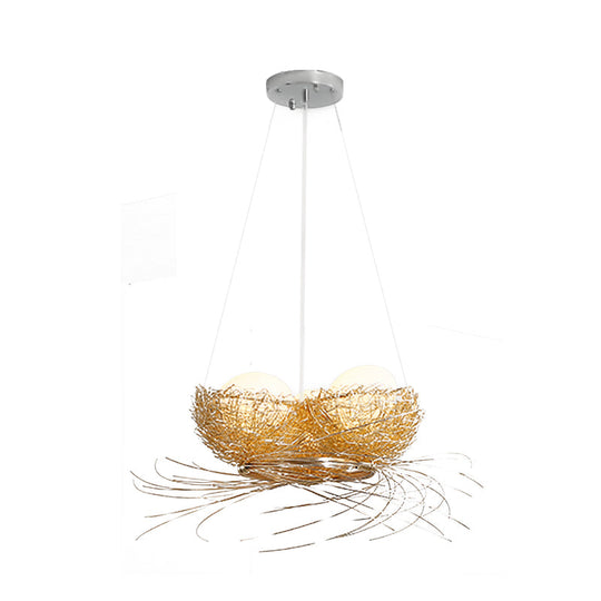 Art Deco White Glass Egg Chandelier Pendant - 3-Light Hanging Ceiling Lamp In Brass And Aluminum