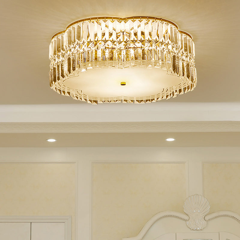 Gold Scalloped Flushmount Modern Ceiling Lighting - 19/23 W 4/5/6 Bulbs Faceted Crystal Bedroom