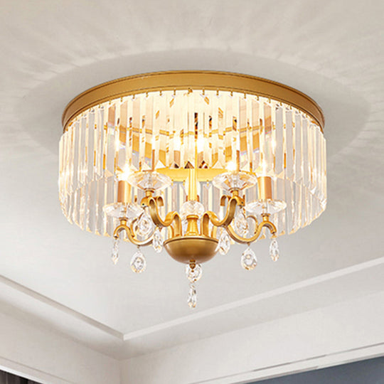 Modernist Flush Mount Lamp With Clear Crystal Shade - 4/5 Bulbs Bedroom Ceiling Fixture 18/21.5