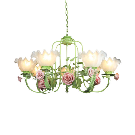 Opal Glass Ceiling Lamp With Gooseneck Arm Korean Flower Pendant Chandelier For Bedroom -