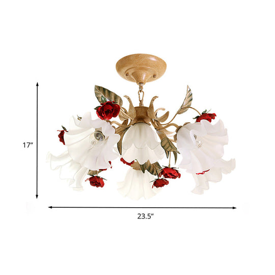 Frosted Glass Chandelier Light - Sputnik Korean Flower 4/6/9-Head Drop Lamp Beige For Living Room