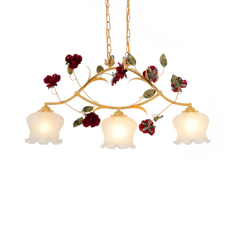 Korean Garden Frosted Glass Dining Room Chandelier Lighting - Ginger Floral Drop Pendant With 2/3