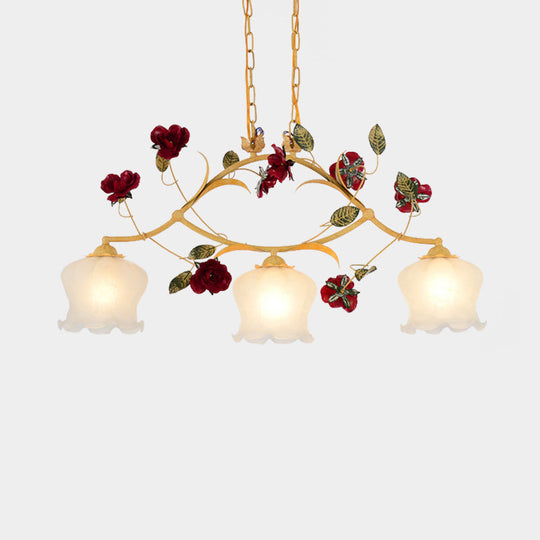 Korean Garden Frosted Glass Dining Room Chandelier Lighting - Ginger Floral Drop Pendant With 2/3