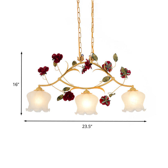 Korean Garden Frosted Glass Dining Room Chandelier Lighting - Ginger Floral Drop Pendant With 2/3