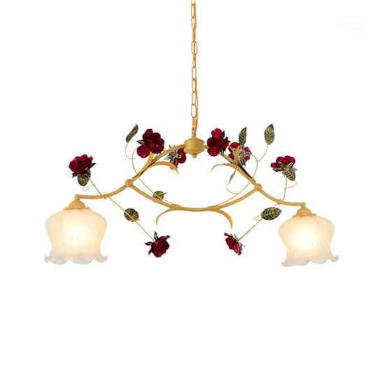 Korean Garden Frosted Glass Dining Room Chandelier Lighting - Ginger Floral Drop Pendant With 2/3