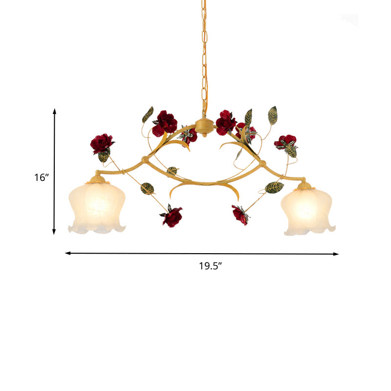 Korean Garden Frosted Glass Dining Room Chandelier Lighting - Ginger Floral Drop Pendant With 2/3