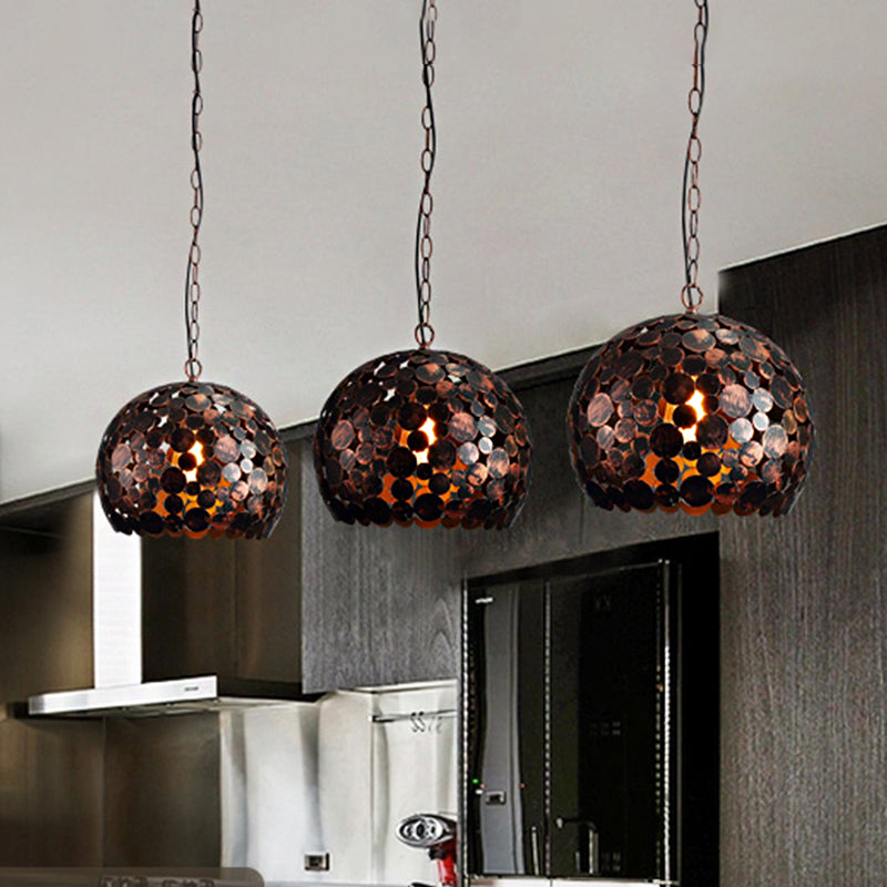 Industrial Metal Rust Finish Pendant Light - Spherical Hanging Lamp Kit for Dining Room