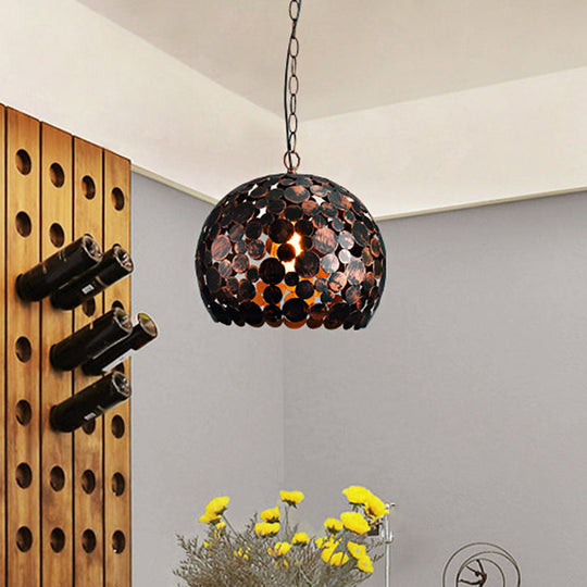 Industrial Metal Rust Finish Pendant Light - Spherical Hanging Lamp Kit for Dining Room