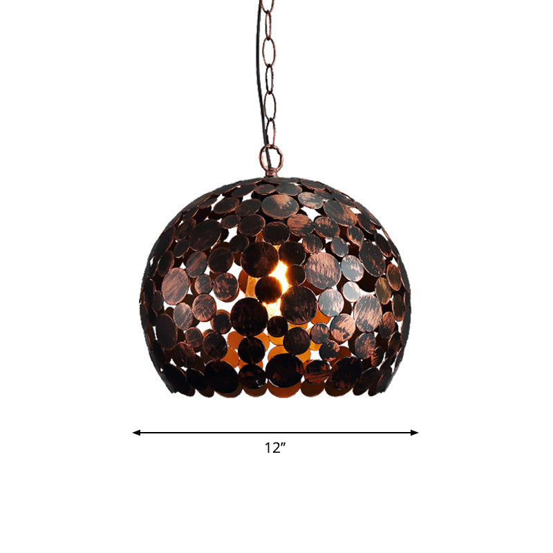 Industrial Metal Rust Finish Pendant Light - Spherical Hanging Lamp Kit for Dining Room