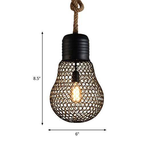 Industrial Metal Mesh Pendant Light - 6"/11" Wide, Loft Style, 1 Head, Black