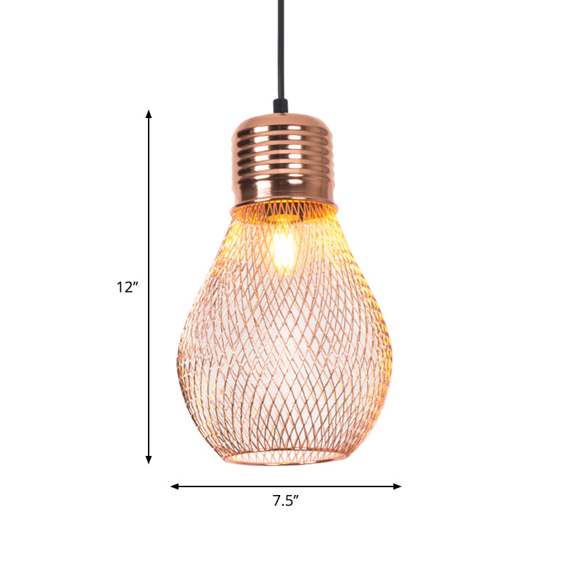 Vintage Bulb Cage Pendant Light in Rose Gold for Restaurants