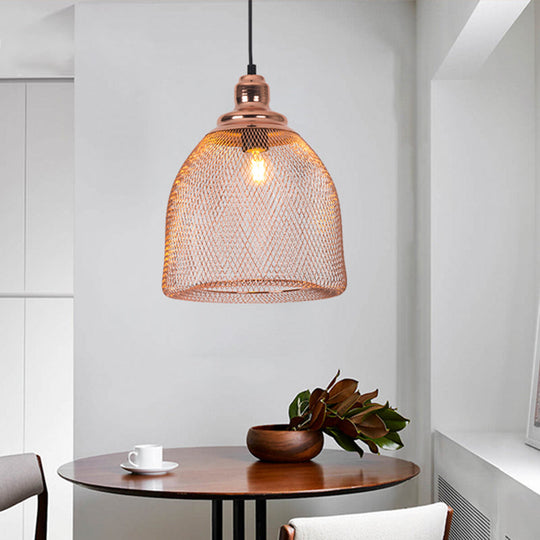 Industrial Rose Gold Pendant Lamp for Dining Room - Globe/Dome Cage Design with Down Lighting