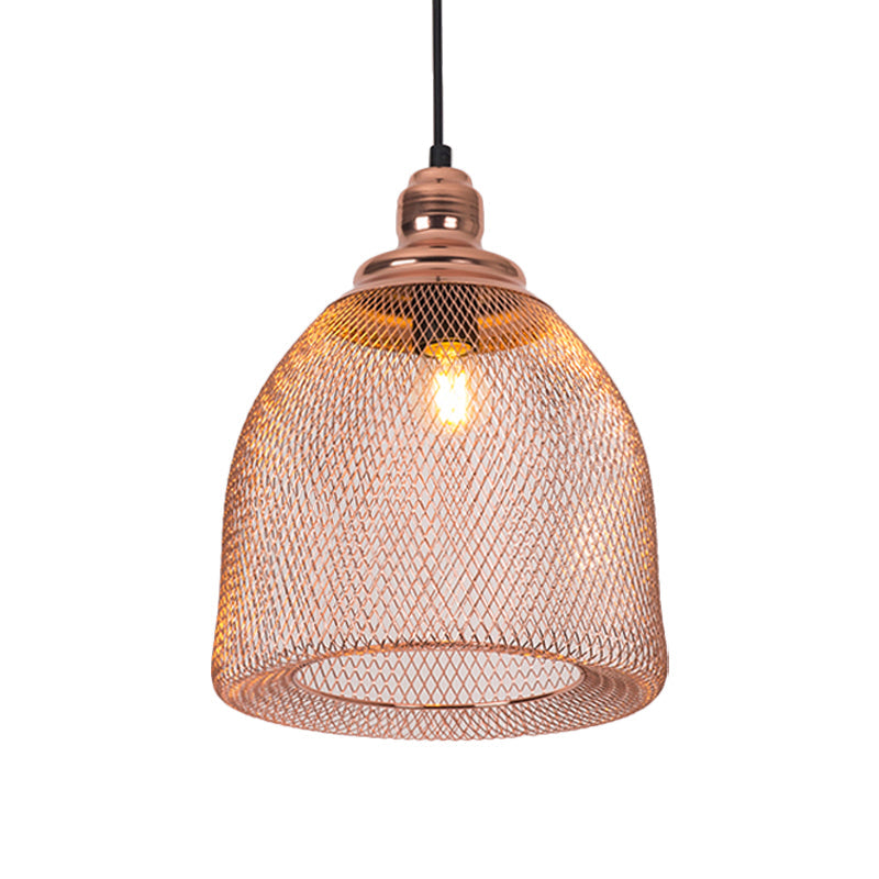 Industrial Rose Gold Cage Pendant Lamp With Down Lighting For Dining Room