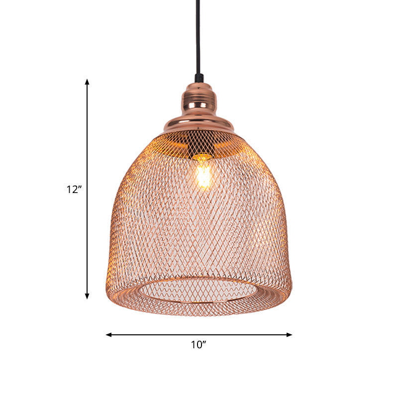 Industrial Rose Gold Cage Pendant Lamp With Down Lighting For Dining Room