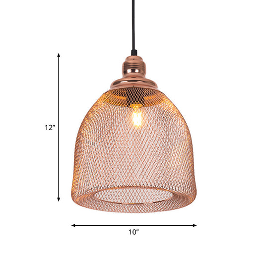 Industrial Rose Gold Cage Pendant Lamp With Down Lighting For Dining Room