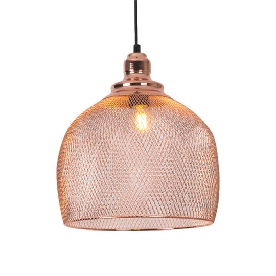 Industrial Rose Gold Cage Pendant Lamp With Down Lighting For Dining Room