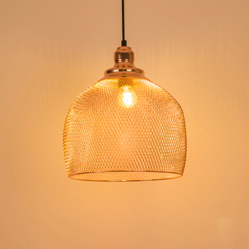 Industrial Rose Gold Cage Pendant Lamp With Down Lighting For Dining Room