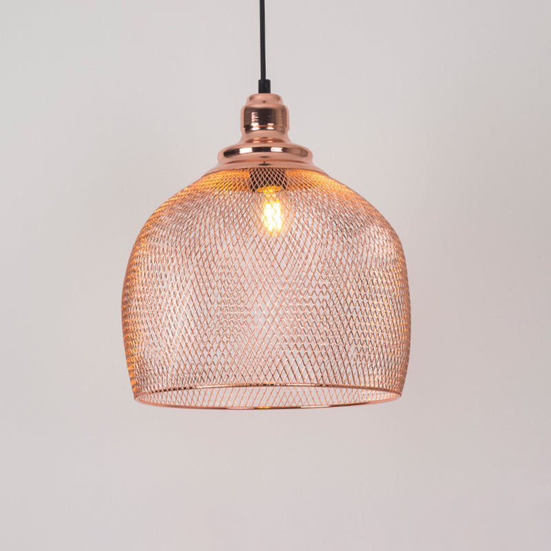 Industrial Rose Gold Cage Pendant Lamp With Down Lighting For Dining Room