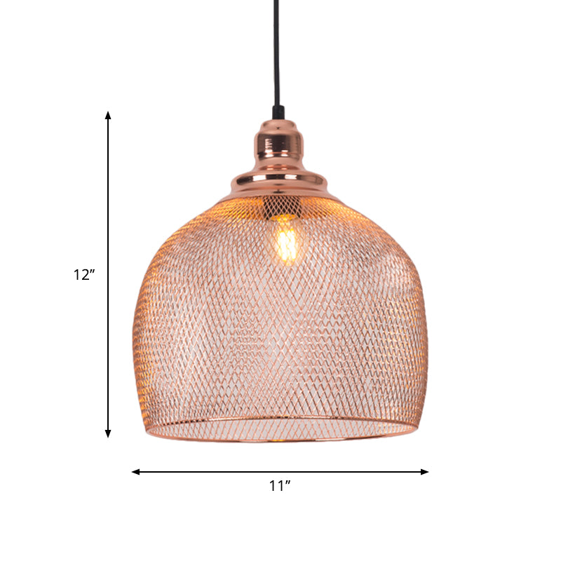 Industrial Rose Gold Pendant Lamp for Dining Room - Globe/Dome Cage Design with Down Lighting