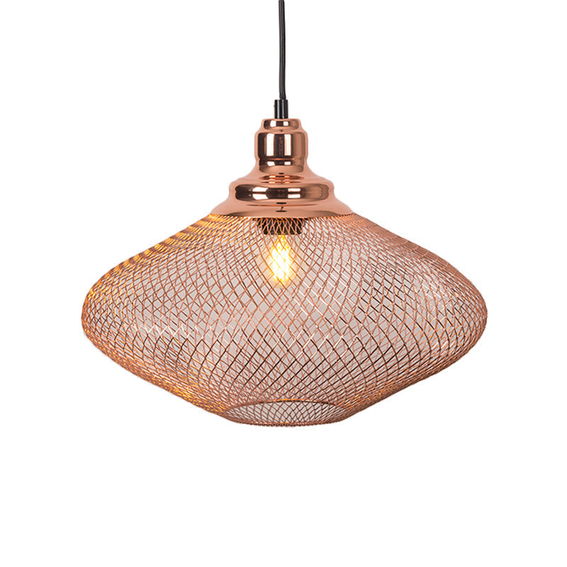 Industrial Rose Gold Cage Pendant Lamp With Down Lighting For Dining Room