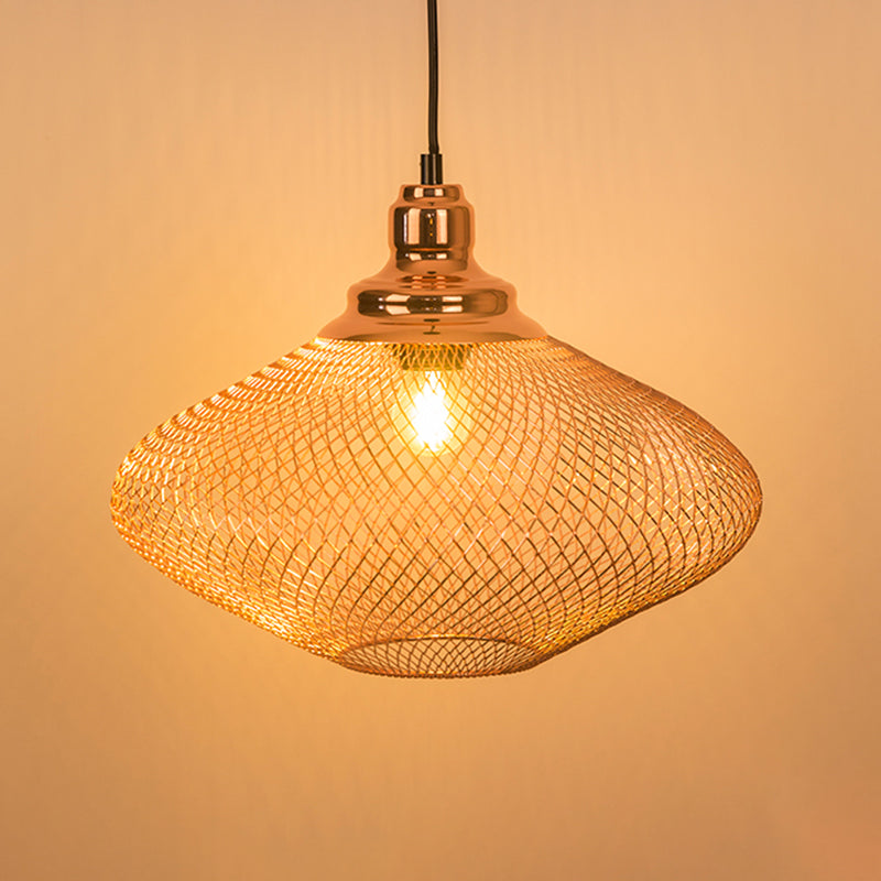 Industrial Rose Gold Cage Pendant Lamp With Down Lighting For Dining Room