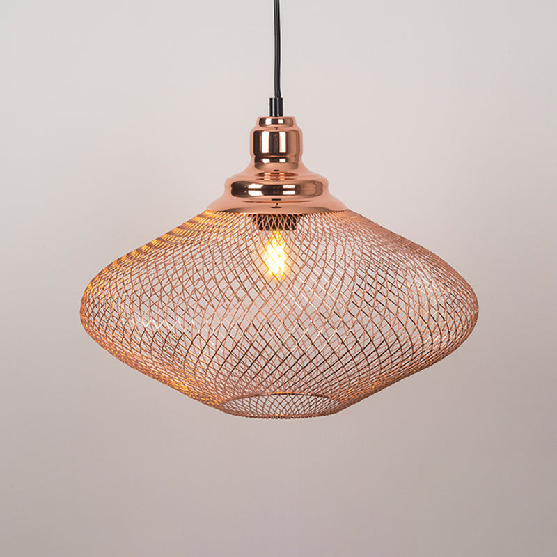 Industrial Rose Gold Cage Pendant Lamp With Down Lighting For Dining Room