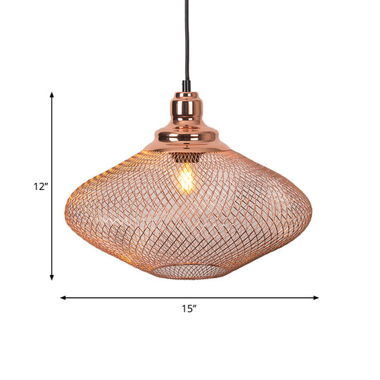 Industrial Rose Gold Cage Pendant Lamp With Down Lighting For Dining Room