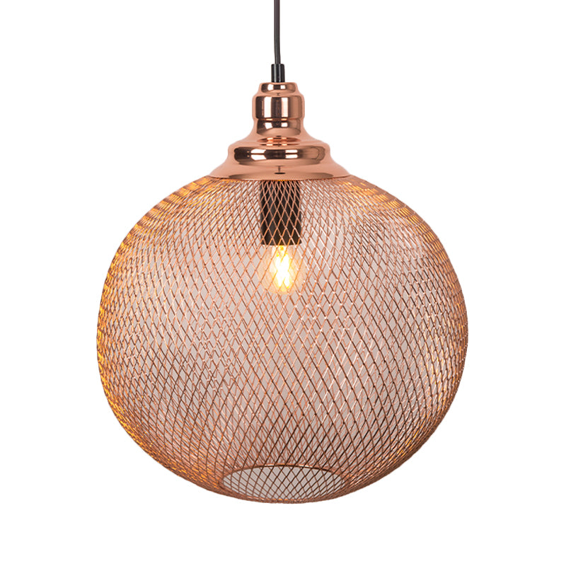 Industrial Rose Gold Pendant Lamp for Dining Room - Globe/Dome Cage Design with Down Lighting