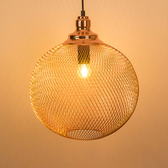 Industrial Rose Gold Cage Pendant Lamp With Down Lighting For Dining Room