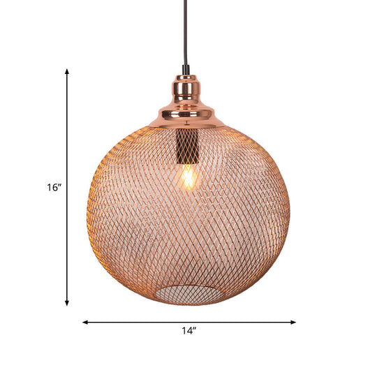 Industrial Rose Gold Cage Pendant Lamp With Down Lighting For Dining Room