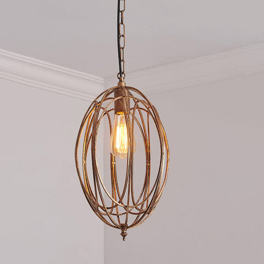 Metallic Drop Pendant Lamp Kit - Factory Gold Finish, Oval Cage Design for Dining Room Hanging