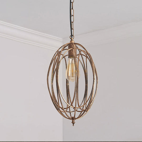 Metallic Drop Pendant Lamp Kit - Factory Gold Finish, Oval Cage Design for Dining Room Hanging