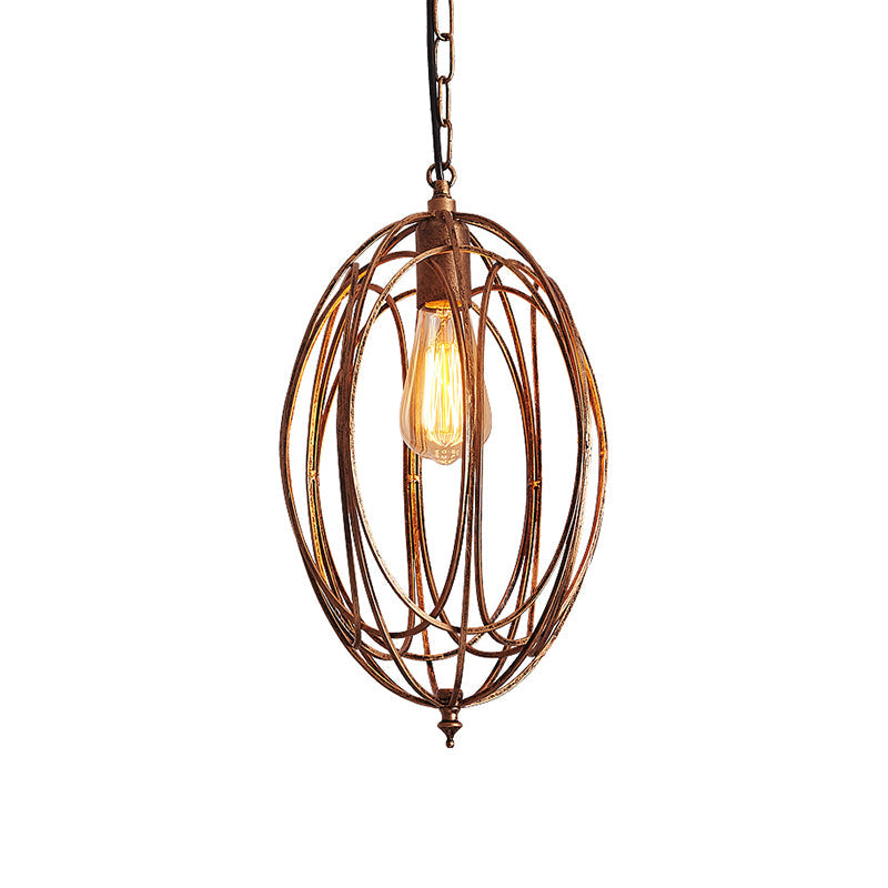 Metallic Drop Pendant Lamp Kit - Factory Gold Finish, Oval Cage Design for Dining Room Hanging