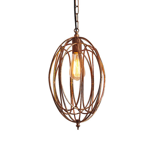 Gold Oval Cage Dining Room Hanging Lamp Kit With Metallic Drop Pendant