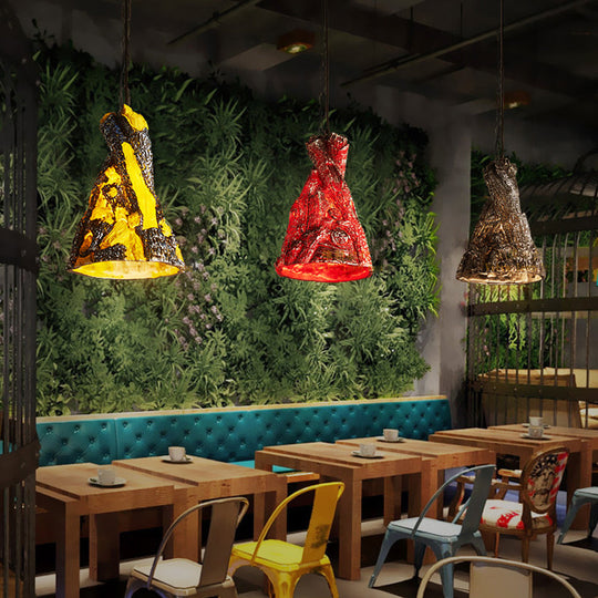 Yellow/Red Hanging Pendant Light For Restaurants - 1 Warehouse Resin Conic Ceiling Fixture