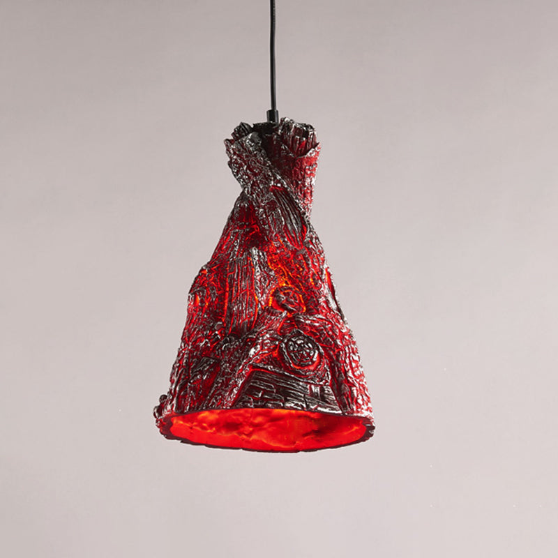 Yellow/Red Hanging Pendant Light For Restaurants - 1 Warehouse Resin Conic Ceiling Fixture