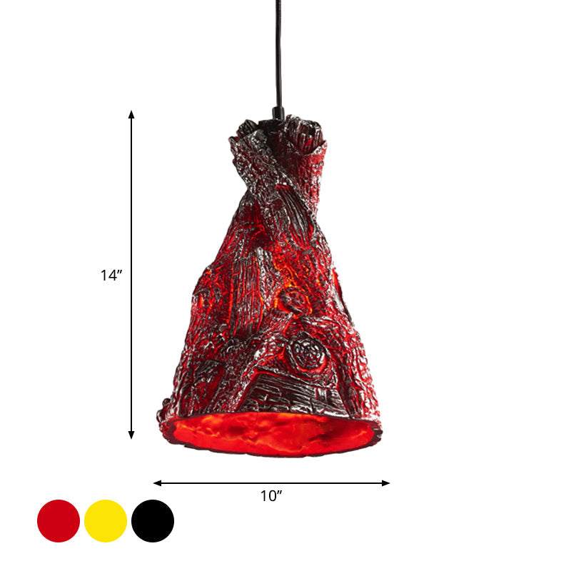 Yellow/Red Hanging Pendant Light For Restaurants - 1 Warehouse Resin Conic Ceiling Fixture