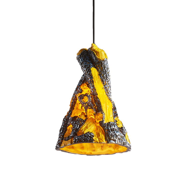 Yellow/Red Hanging Pendant Light For Restaurants - 1 Warehouse Resin Conic Ceiling Fixture