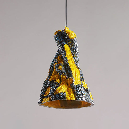 Yellow/Red Hanging Pendant Light For Restaurants - 1 Warehouse Resin Conic Ceiling Fixture