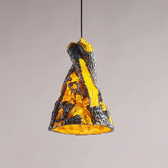 Yellow/Red Hanging Pendant Light For Restaurants - 1 Warehouse Resin Conic Ceiling Fixture