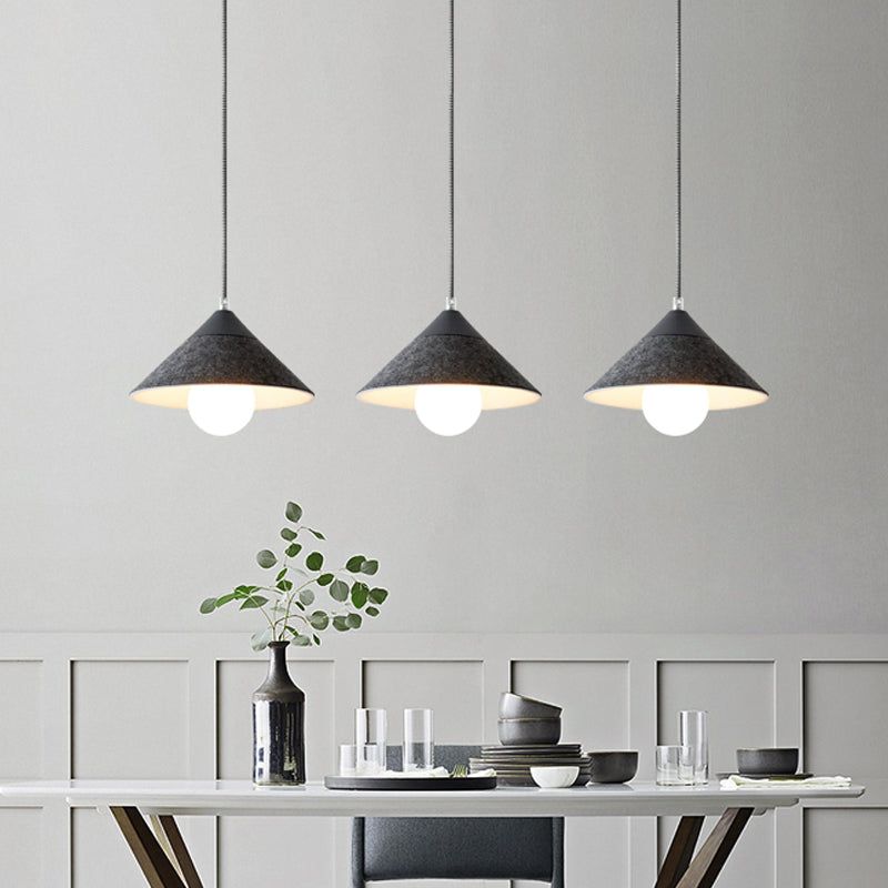 Felt Tapered Ceiling Light Farmhouse 1-Light Down Lighting In Black/Grey For Dining Room