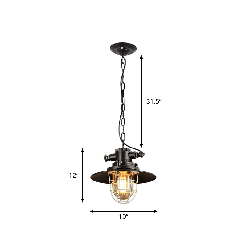 Industrial Black Wire Cage Pendant Light with Clear Glass Shade