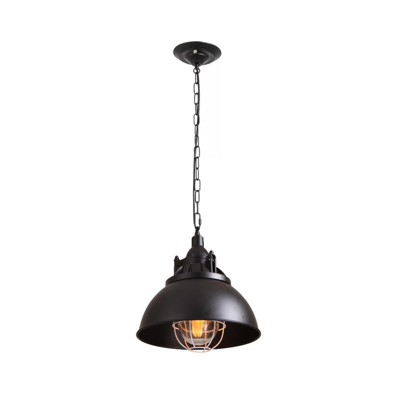 Black Domed Metal Pendant Light With Clear Glass Shade - Factory-Made For Living Rooms / A